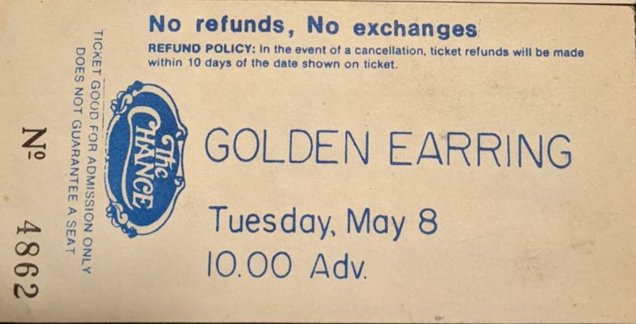 Golden Earring show ticket#4862 May 14 1984 Poughkeepsie - The Chance